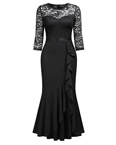 MISSMAY Women's Classy Floral Lace Ruffle Formal Bridesmaid Long Dress3
