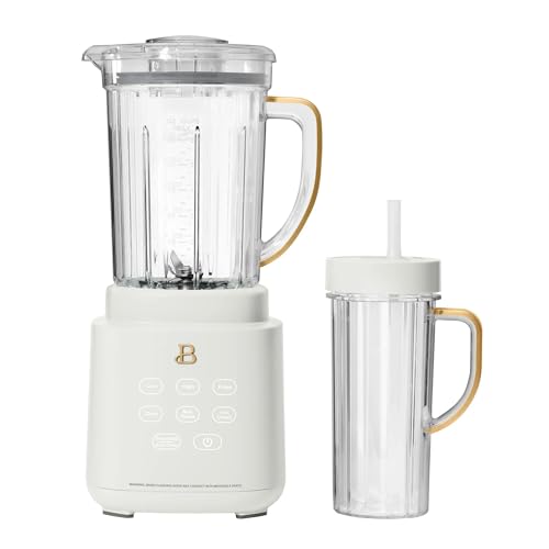 Beautiful PowerExact High-Performance 700-Watt Blender System by Drew Barrymore, 50-Ounce Pitcher, Stainless 4-Tip Blade, 3 Speeds + 4 Presets, Dishwasher-Safe Parts, Travel Cup Included