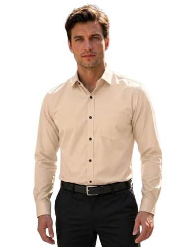 Image of Men's Regular Fit Solid Pattern Cotton Shirt with Spread Collared Long Sleeve Standard Length and Button Down Closure Type | Shirts | Stylish Shirts for Men