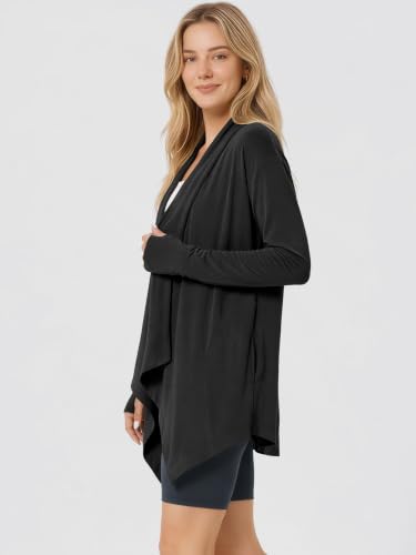 Image of ODODOS Women's Drape Open Front Cardigans Cozy Soft Long Sleeve Casual Wrap Outerwear with Pockets Thumb Hole