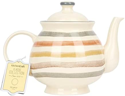 KitchenCraft 6 Cup Ceramic Teapot, Classic Collection, Vintage Style, 1.4L (2.5 pts), Cream