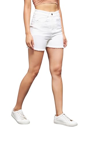 Image of Miss Chase Women's Regular High Rise Above Knee Stretchable Denim Shorts