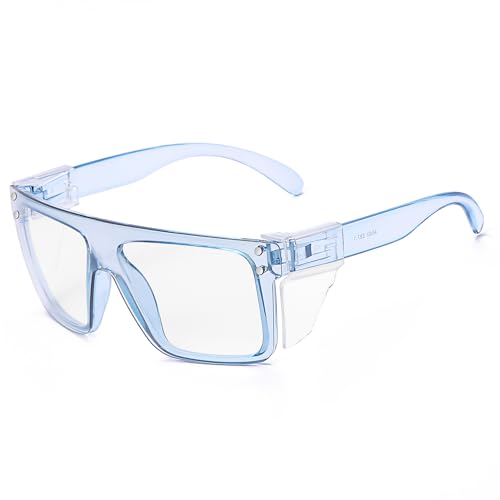 BINGKING Z87 Heavy Duty Wraparound Safety Glasses, Photochromic UV400 Blue Light Blocking Eyewear for Construction & Industrial Work (Clear Blue)