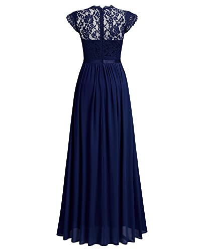 Miusol Women's Formal Floral Lace Evening Party Maxi Dress (X-Large, Navy Blue) #TOP6