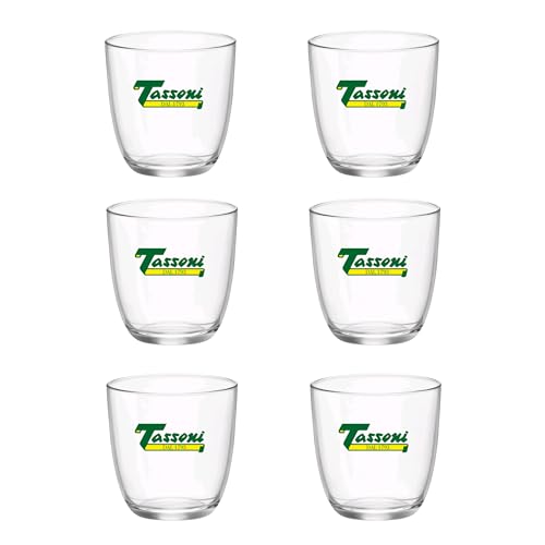 ✅ Set Ufficiale Bicchieri Tassoni: Confezione composta da 6 bicchieri in vetro pensati per servire bevande e soft drink Tassoni con eleganza e stile autentico.