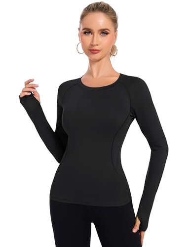 Loovoo Workout Tops for Women 1/2 Pack Long Sleeve Athletic Shirts with Thumb Holes Breathable Quick Dry Yoga T-Shirts3