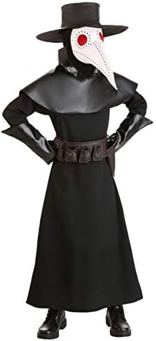 Kids Black Plague Doctor Costume, Scary Masked 16th Century Bubonic Physician Halloween Outfit