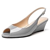 Elashe Damen Pumps Keilabsatz Peeptoe Mid Heels Slingback Bequeme Abendschuhe Grau EU43