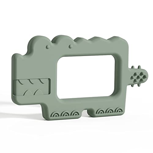 Image of Moonkie Teething Toy, Safe & Easy to Hold BPA Free Silicone Baby Soothing Teethers, Prevent Finger Sucking Teether Toys Best for Babies 0-6 6-12 Months (Crocodile Sage)