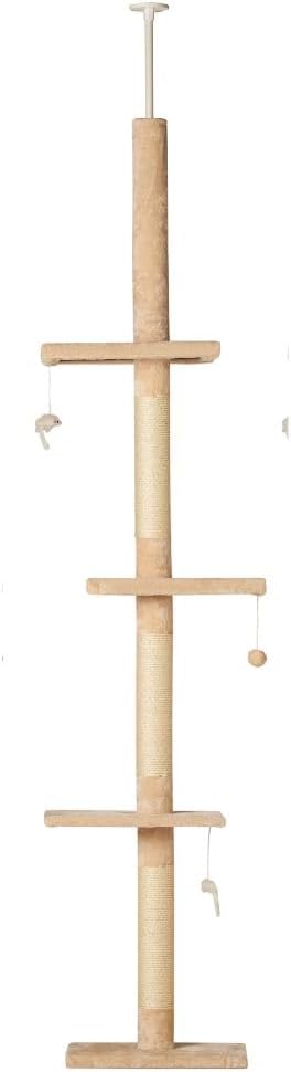 Runesol Floor to Ceiling Beige Cat Tree for Indoor Cats, Easy to Assemble Cat Tower with Adjustable Height 245-288 CM, Scratching Post Tall Platforms, Cat Climbing Frame, Play Towers for Kitten, Kitty