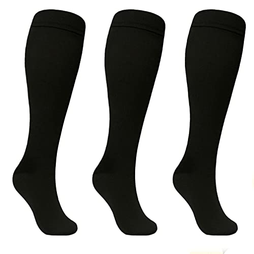 Image of 3 Pairs Plus Size Compression Socks Wide Calf Women Men Knee High 20-30 Mmhg Circulation for Swelling 2xl 3xl 4xl 5xl
