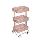 Simply Tidy Rose Gold Lexington 3-Tier Rolling Cart Metal Utility Storage Carts with Locking Wheels for Craft Room, Office, or Home Organization, 12 Pack