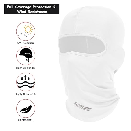Image of Allextreme Full Face Mask for Riders Anti-Pollution UV Sun Protection Cotton Balaclava Neck Cover Bandana Helmet Liner for Men & Women Biker Hiking Cycling Protective Bike Riding Gear (White)
