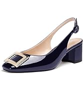 WAYDERNS Women's Slingback Patent Gold Metal Rectangle Buckle Square Toe Ankle Strap Chunky Low H...