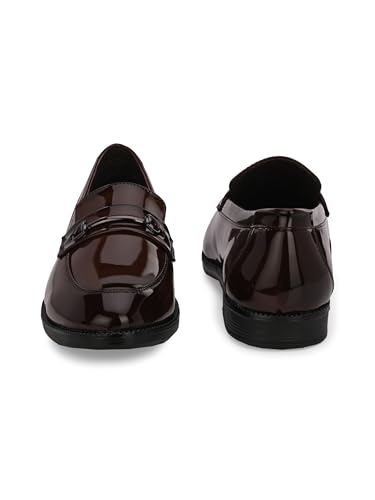 Image of STANPHORD Men Formal Buckle Accent Loafers | Patent Slip-On | Memory Foam Insole | Office Business Wedding Casual WearTan (TPSL F1)