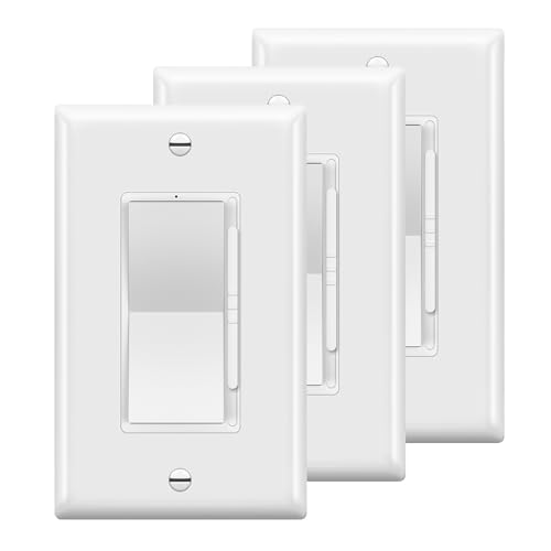 Image of TOPGREENER Dimmer Light Switch, LED Slide Dimmer Switch,for 300W Dimmable LED /CFL Lights and 600W INC /HAL Bulbs, Single Pole /3-Way, Wall Plate Included, UL Listed, White, 3 Pack