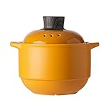Olla de cocina Olla de cerámica para estofado Cazuela con doble asa y tapa Olla de barro resistente a altas temperaturas Recubrimiento de esmalte antiadherente Cazuela redonda de 3,2 L (Color: Amarill