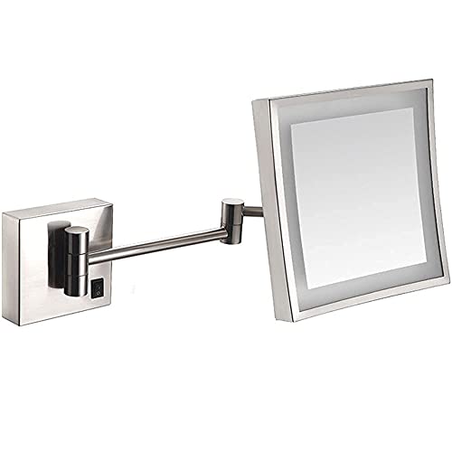 Miroir de rasage de maquillage LED extensible miroir mural carré
