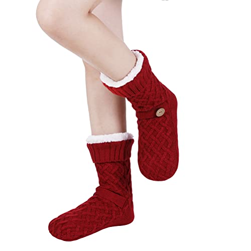 Image of Chassic Sherpa Lined Slipper Socks for Women, Non-Slip Cozy Winter House Socks, Soft Fuzzy Socks, Christmas Gifts for Women & Ladies Stocking Stuffers