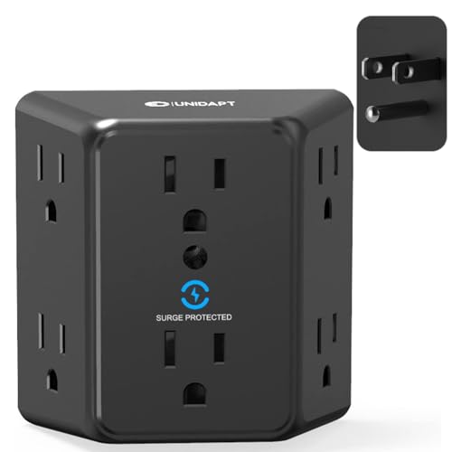 Unidapt Multi Plug Wall Outlet Extender, Protector contra sobrecarga 900J, 6 tomas, Negro miniatura 1