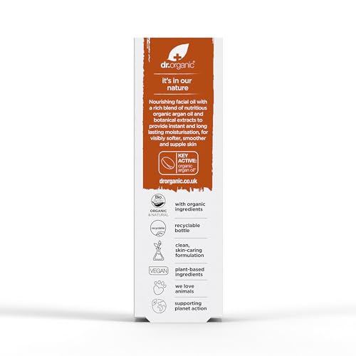Dr Organic Moroccan Argan Oil Facial Oil, Moisturising, Normal & Dry Skin, Mens, Womens, Natural, Vegan, Cruelty-Free, Paraben & SLS-Free, Organic, 30ml, Packaging may vary