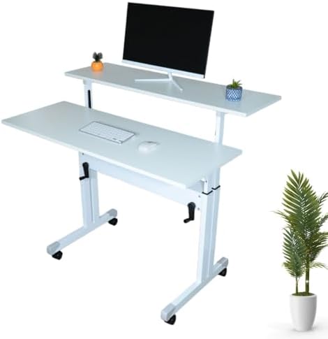 Mesa Dupla De Escritório Com Regulagem De Altura Tampos Branco 70...