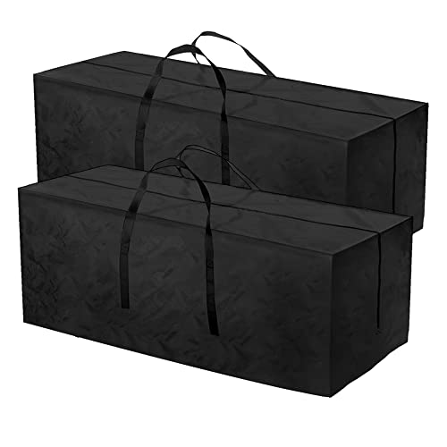 Moutosne 2Pcs Outdoor Cushion Storage Patio Cushion Storage Bag Outdoor Cushion Storage Bag 420D Oxford Waterproof Extra Large With Zipper And Handles 60X28X20 Inches Protective Furniture Cover Black #TOP13