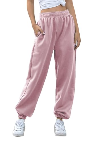 Women's High Waisted Sweatpants Athletic Pants Baggy Joggers Lounge Workout Jogging with Pockets Dark Pink M
