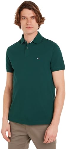 Tommy Hilfiger Men’s Short Sleeve Regular Fit Polo Shirt with Button Placket, Green (Ornamental Green), M