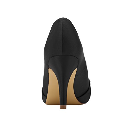 ERIJUNOR Peep Toe Mid Heels for Woman Rhinestones Satin Evening Prom Wedding Shoes - Image 3