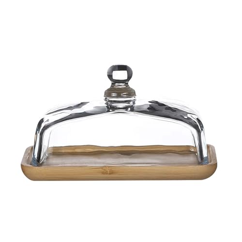 Plato de mantequilla madera con tapa vidrio, caja queso, , , aperitivos, plato, exhibición postres y pasteles para encimera de cocina