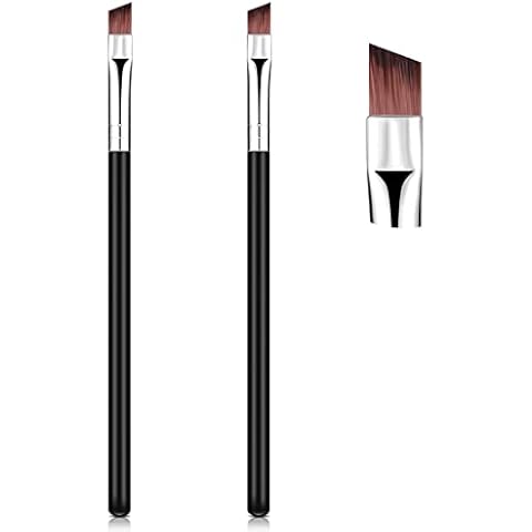 Angled Eyeliner Brush 2 Pieces Slanted Flat Angle Eye Liner Eyebrow Brush Thin Precision Eye Makeup Brush Synthetic Bristles for Applying Gel Powder Liquid Cream Liner Products, Black Cover