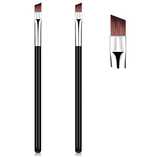 Angled Eyeliner Brush 2 Pieces Slanted Flat Angle Eye Liner Eyebrow Brush Thin Precision Eye Makeup Brush Synthetic Bristles for Applying Gel Powder Liquid Cream Liner Products, Black