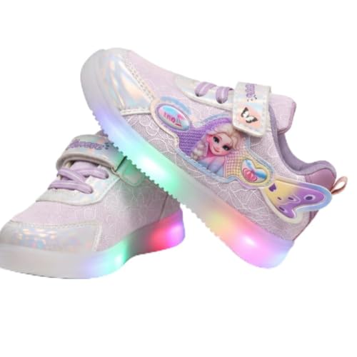 HOOH Girls Character Sneakers, Purple, Hook and Loop Closure, Comfortable Fashion Shoes for Kids (Purple with Lights, UK Footwear Size System, Toddler, Age Range, Medium, 18 Months, 24 Months)