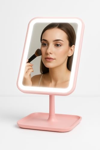 Espelho de Mesa com LED Recarregável | 3 Tons de Luz Ajustáveis |...