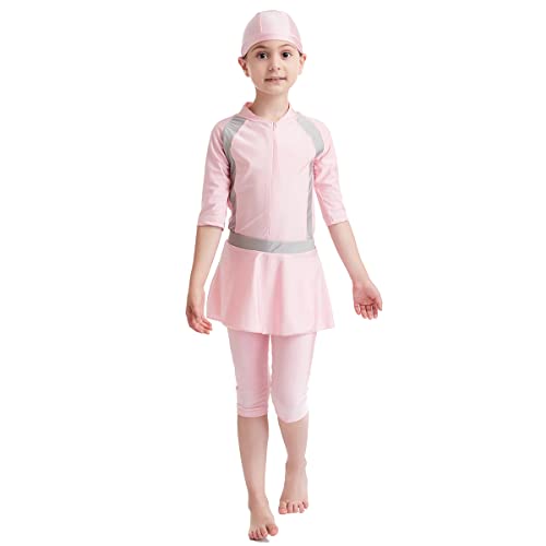 AFAVOM Muslim Swimsuits for Girls Kids Modest Islamic Swimwear Toddler Rash Guard Bathing Suit with Top Pants Swim Cap Hijab