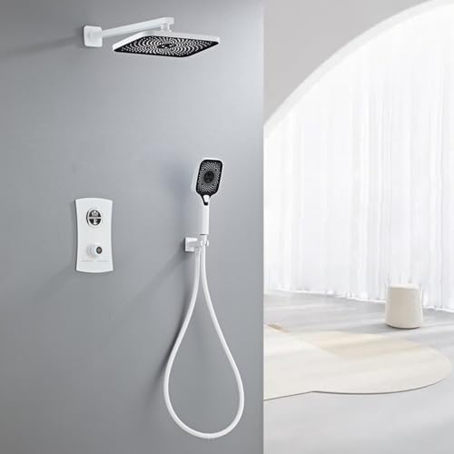 XCHSXYL Válvula mezcladora termostática empotrada, Mezclador de Ducha Empotrado Blanco, Cabezal de Ducha Rectangular, 3 Modos, Blanco-C, bifuncional
