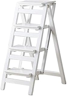 Step Stool 4 Steps Wooden Ladder Chair Step Ladder Multifunction Foldable Shelving Ladder Home Library Ladder 150kg Capacity Step Stool