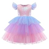 NNJXD Princess Girl Flower Dress Sequins Party Pageant Gown Tutu Cake Dresses 744 Pink Size(120) 4-5 Years