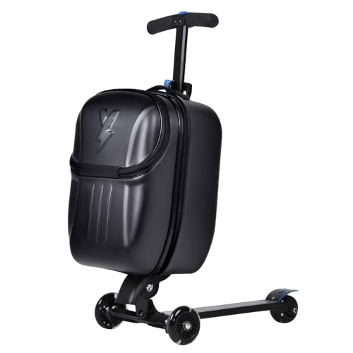 smilesun Foldable Ride On Scooter Suitcase with Front Opening Lightweight Carry On Scooter Luggage for Adults Teens & KidsBlack 20-inch
