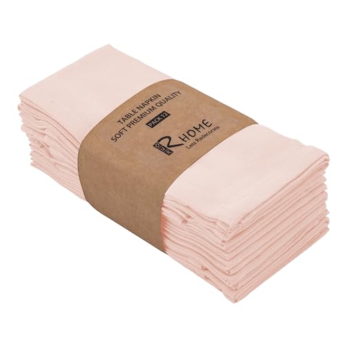 Image of R home Solid Cotton Table Napkins, Soft Cloth Napkins for Dining Table, Reusable & Washable, Ideal for Formal Dining, Cocktail Nights, Weddings, Home Bar & Table Decor (12, Pink)