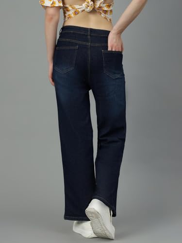 Image of KOTTY Womens Solid High Rise Cotton Lycra Blend Relaxed Fit Jeans