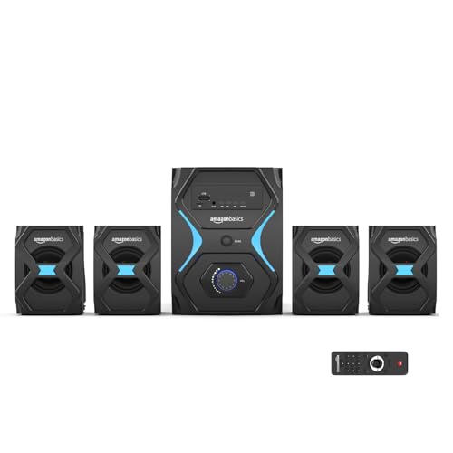 Image of Amazon Basics Wired 4.1 Multimedia Speaker with Remote | 40W RMS | Bluetooth v5.3 | Aux in, USB, Micro TF Card | Compatible with TVs, Smart Phones, Tablets, PCs (Black)