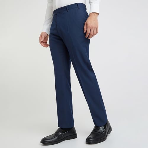 Image of Raymond Men Slim Fit Structure Pattern Polyester Blend Flat Front Formal Trouser