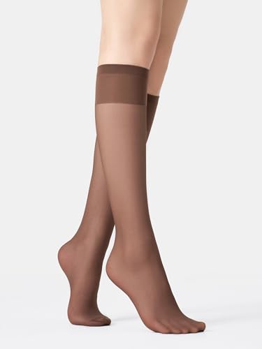Image of leg elegant Sheer Knee High Stockings for Women, 6 Pairs Knee High Transparent Toes Nylons Pantyhose for Women