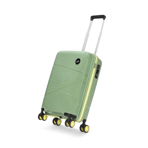 Image of Skybags Swirl Cabin Trolley Bag 56cm | Small Hard Luggage | 8 Wheels Suitcase for Travel | 3-Digit Combination Lock with Anti-Theft Zipper | Polypropylene | 3 Years Warranty - Unisex (Green)