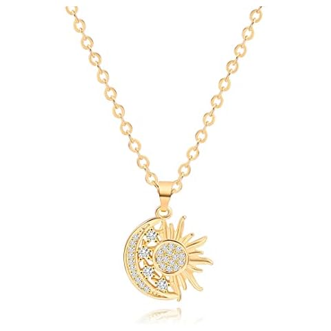 Crescent Moon and Star Pendant Necklace for Women Dainty Snake Tiny Heart Necklace 18K Gold Chain Dainty Micro-inlaid Zircon Simple Choker Necklace for Women Cover