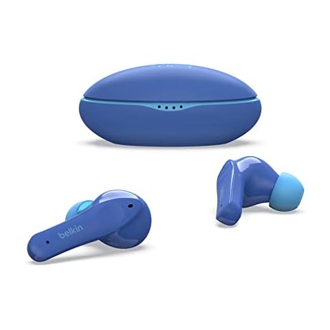 Belkin SOUNDFORM Nano, True Wireless Earbuds for Kids, 85dB Limit for Ear Protection, Online Learning, School, IPX5 Certified, 24 H Play Time for iPhone, iPad, Kindle, Pixel and More - Blue Cover