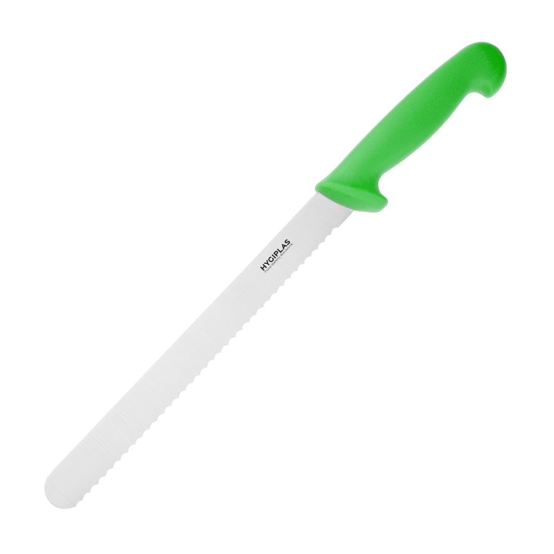 Hygiplas Serrated Slicer Green 24.8cm - Sharp Stainless Steel Blade, Dishwasher Safe - Ideal to Cut Salads and Fruits FX121
