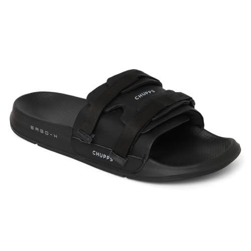 Image of CHUPPS Element Grey & Black Drift Orthopedic Slippers | Soft Footpharma Footbed | Breathable Ventilation Holes | Lightweight Flip Flops | Anti-Skid Chappals for Everyday For Mens